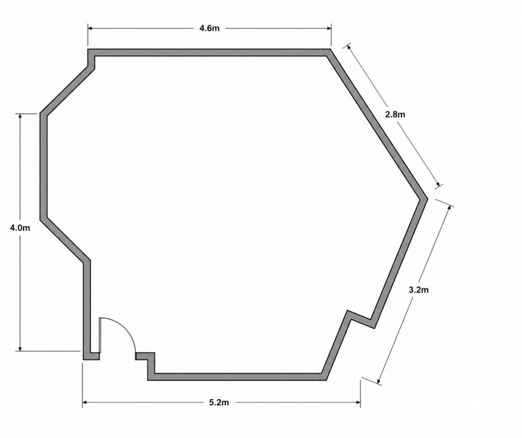 Kitchen floor plan with awkward angles